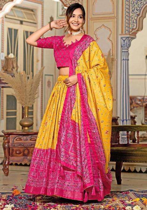 Multi Embroidered Silk Lehenga Set With Dupatta