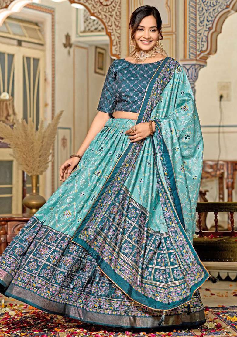 Multi Embroidered Silk Blend Chaniya Choli Set For Navratri And Garba for Diwali | Wedding & Festive Wear - Indya