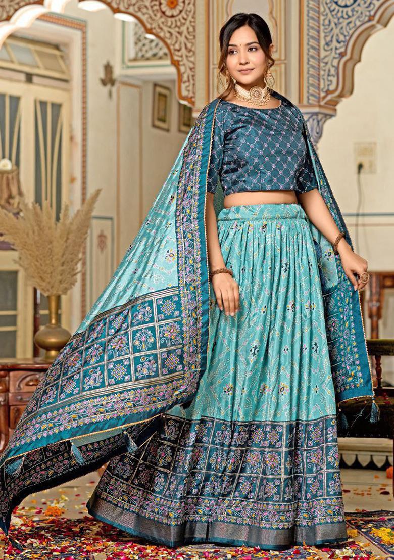 Multi Embroidered Silk Lehenga Set With Dupatta