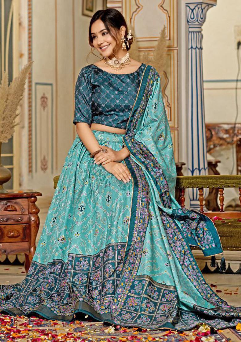Multi Embroidered Silk Lehenga Set With Dupatta