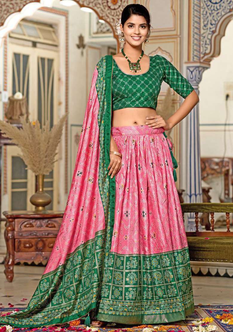 Multi Embroidered Silk Blend Chaniya Choli Set For Navratri And Garba for Diwali and Festive Wear - Indya