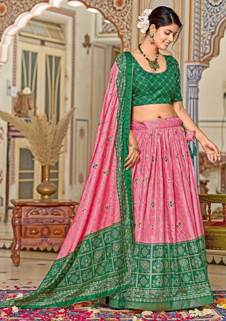 Multi Embroidered Silk Lehenga Set With Dupatta