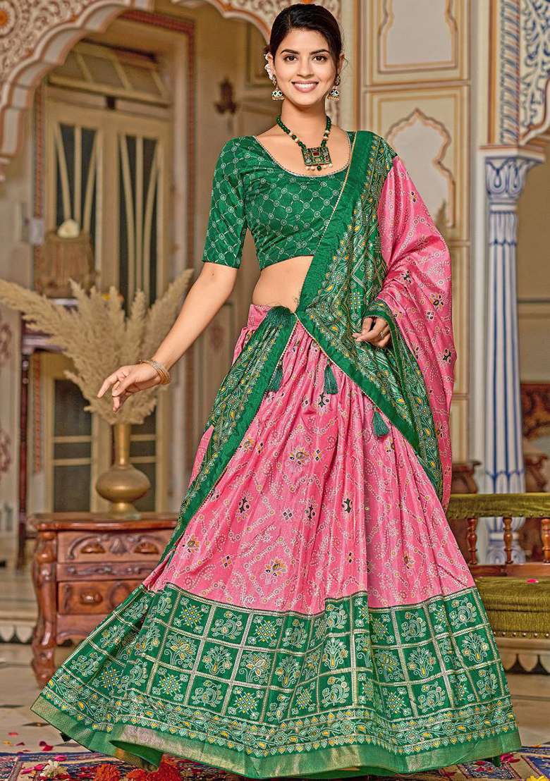 Multi Embroidered Silk Blend Chaniya Choli Set For Navratri And Garba for Diwali and Festive Wear - Indya
