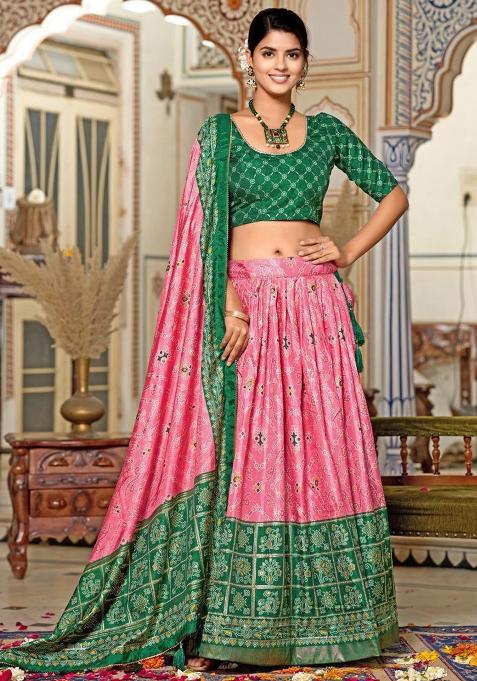 Multi Embroidered Silk Lehenga Set With Dupatta