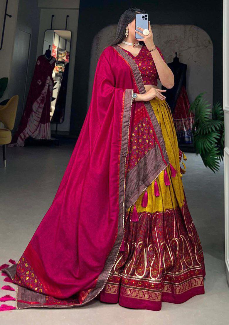 Multi Embroidered Silk Lehenga Set With Dupatta