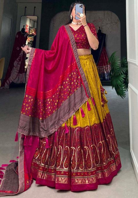Multi Embroidered Silk Lehenga Set With Dupatta