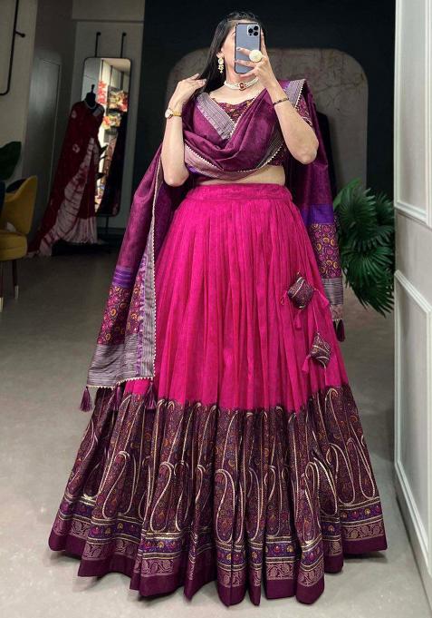 Multi Embroidered Silk Lehenga Set With Dupatta