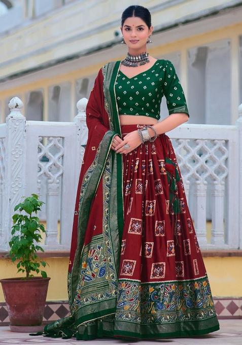 Multi Embroidered Silk Lehenga Set With Dupatta