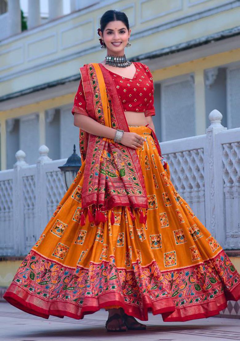 Multi Embroidered Silk Lehenga Set With Dupatta