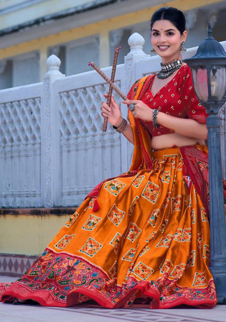 Multi Embroidered Silk Lehenga Set With Dupatta
