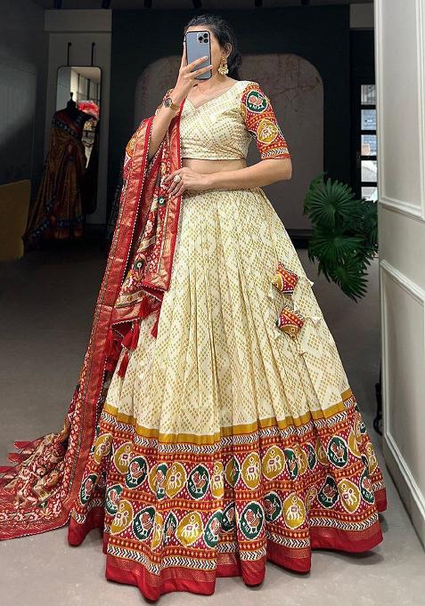 Multi Embroidered Silk Lehenga Set With Dupatta