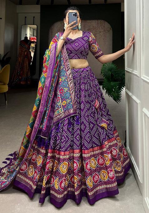 Multi Embroidered Silk Lehenga Set With Dupatta