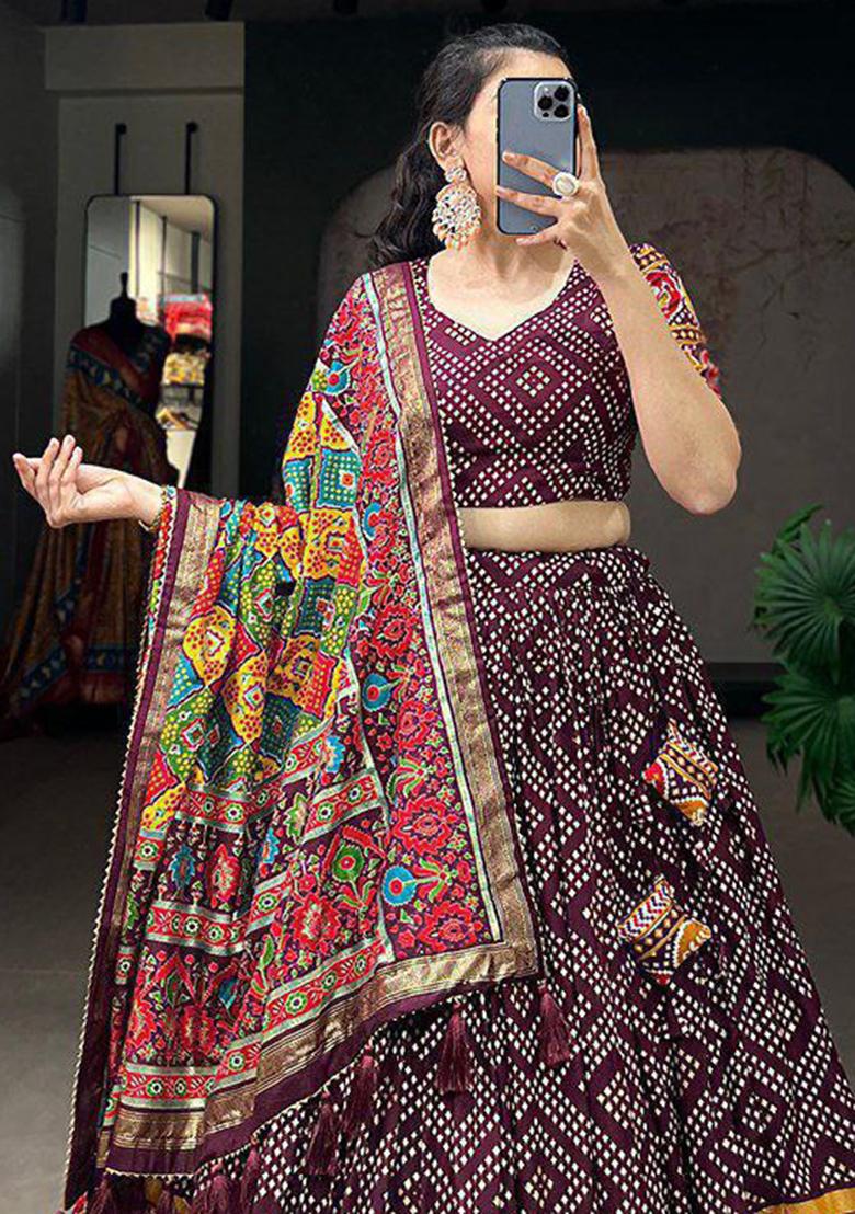 Multi Embroidered Silk Lehenga Set With Dupatta