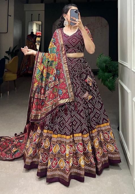 Multi Embroidered Silk Lehenga Set With Dupatta