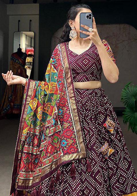 Multi Embroidered Silk Lehenga Set With Dupatta