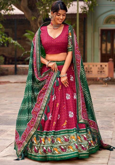 Multi Embroidered Silk Lehenga Set With Dupatta