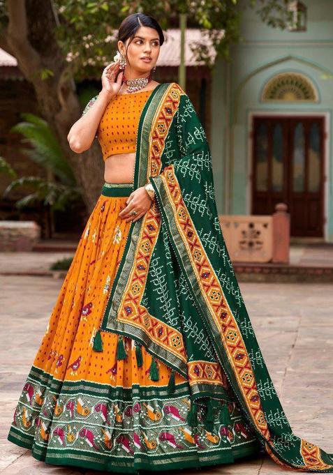 Multi Embroidered Silk Lehenga Set With Dupatta