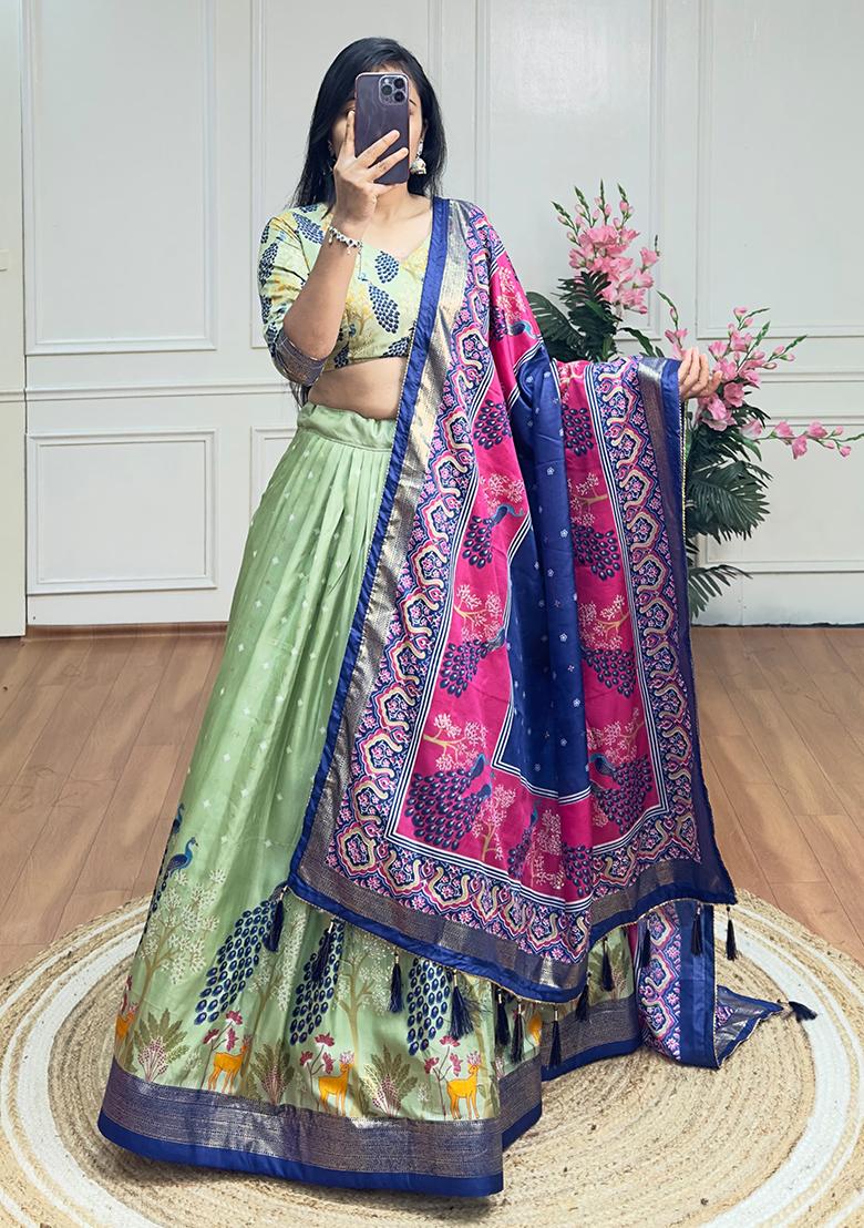 Multi Embroidered Silk Lehenga Set With Dupatta