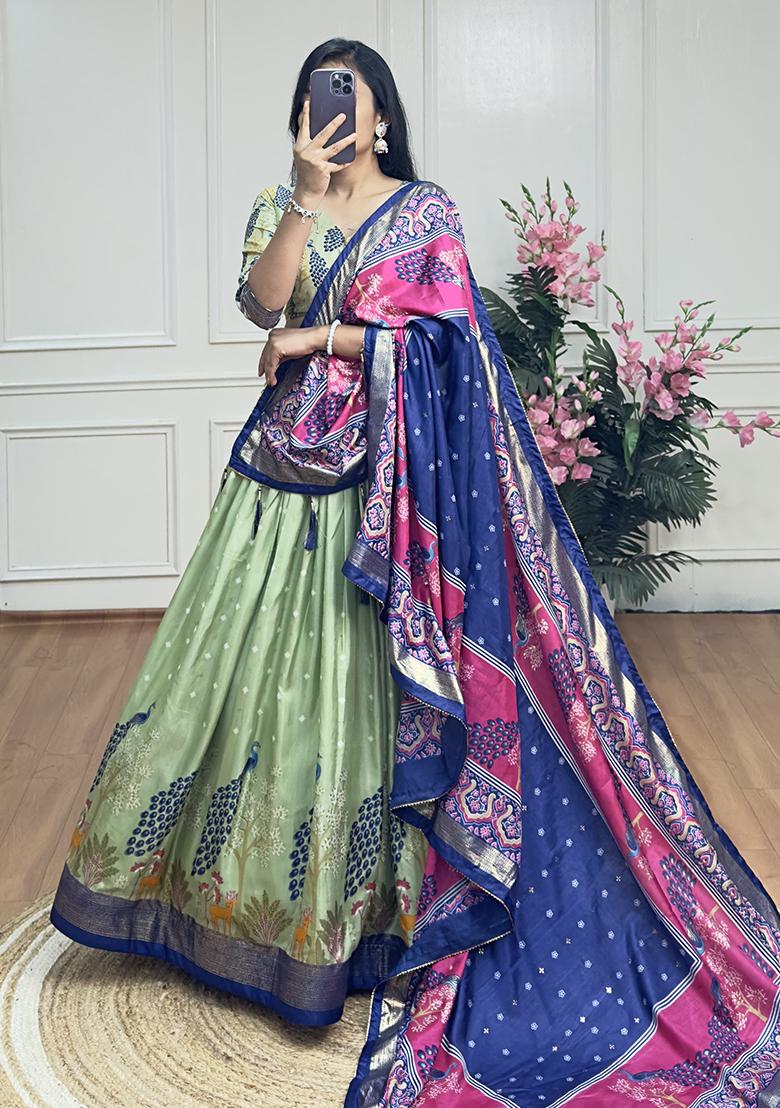 Multi Embroidered Silk Lehenga Set With Dupatta