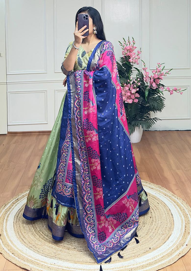 Multi Embroidered Silk Lehenga Set With Dupatta
