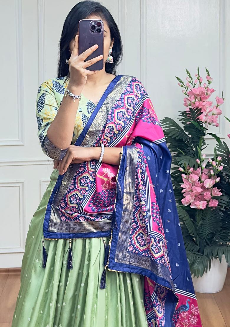 Multi Embroidered Silk Lehenga Set With Dupatta