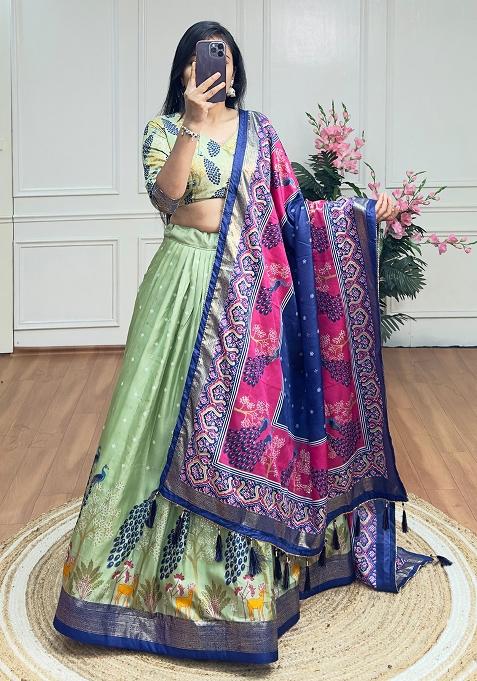 Multi Embroidered Silk Lehenga Set With Dupatta