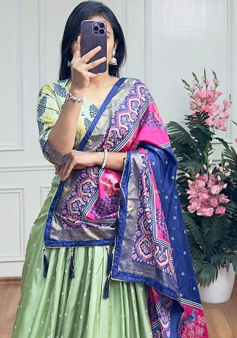 Multi Embroidered Silk Lehenga Set With Dupatta