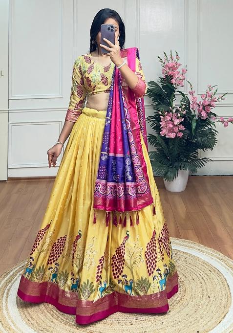 Multi Embroidered Silk Lehenga Set With Dupatta