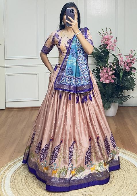 Multi Embroidered Silk Lehenga Set With Dupatta