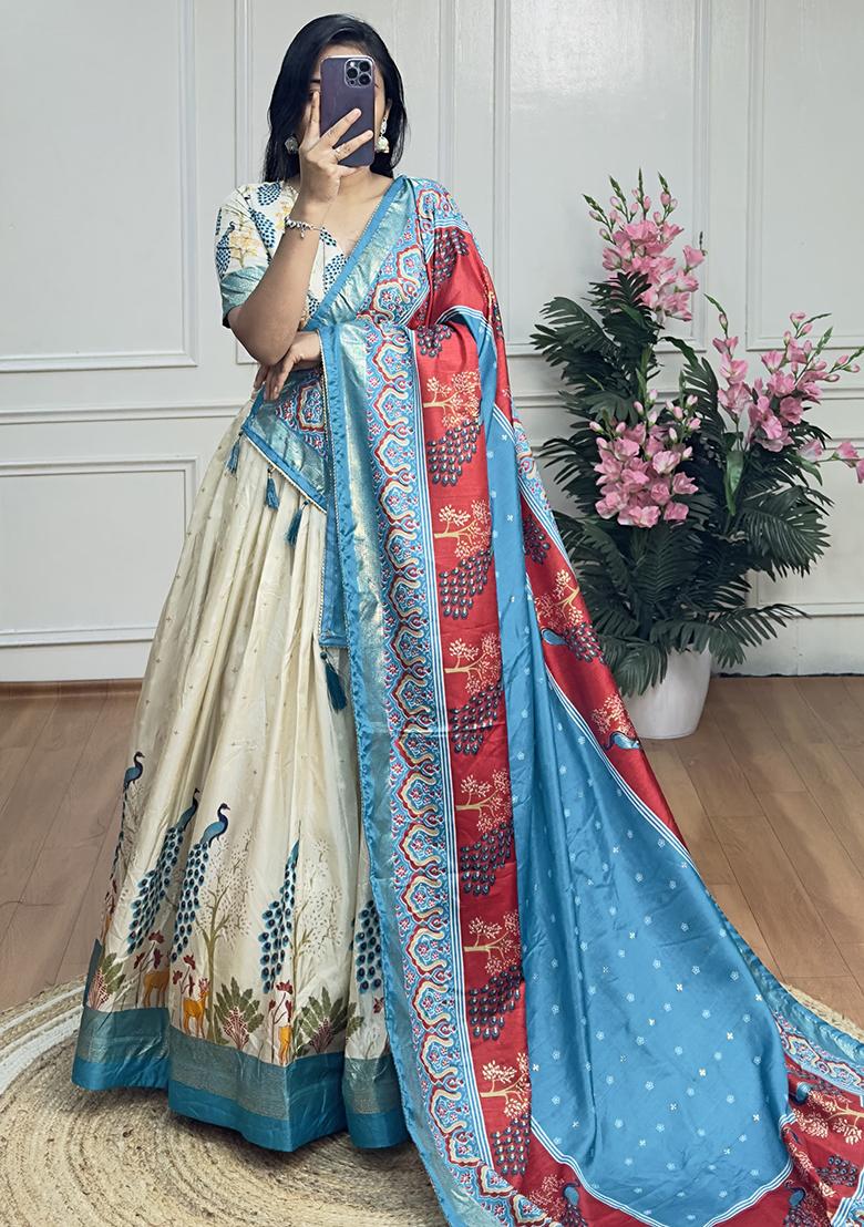 Multi Embroidered Silk Lehenga Set With Dupatta