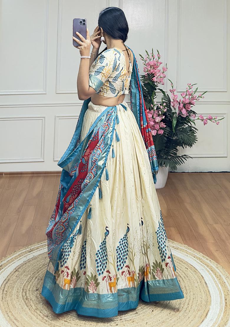 Multi Embroidered Silk Lehenga Set With Dupatta