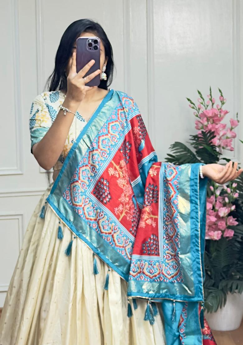 Multi Embroidered Silk Lehenga Set With Dupatta