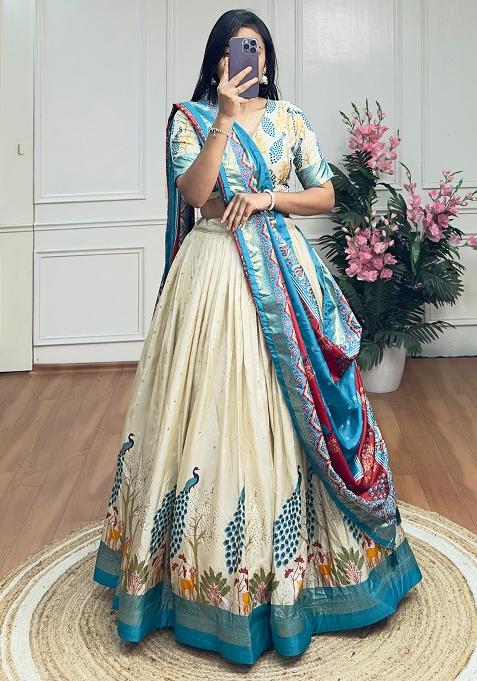 Multi Embroidered Silk Lehenga Set With Dupatta