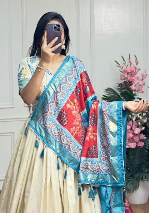 Multi Embroidered Silk Lehenga Set With Dupatta