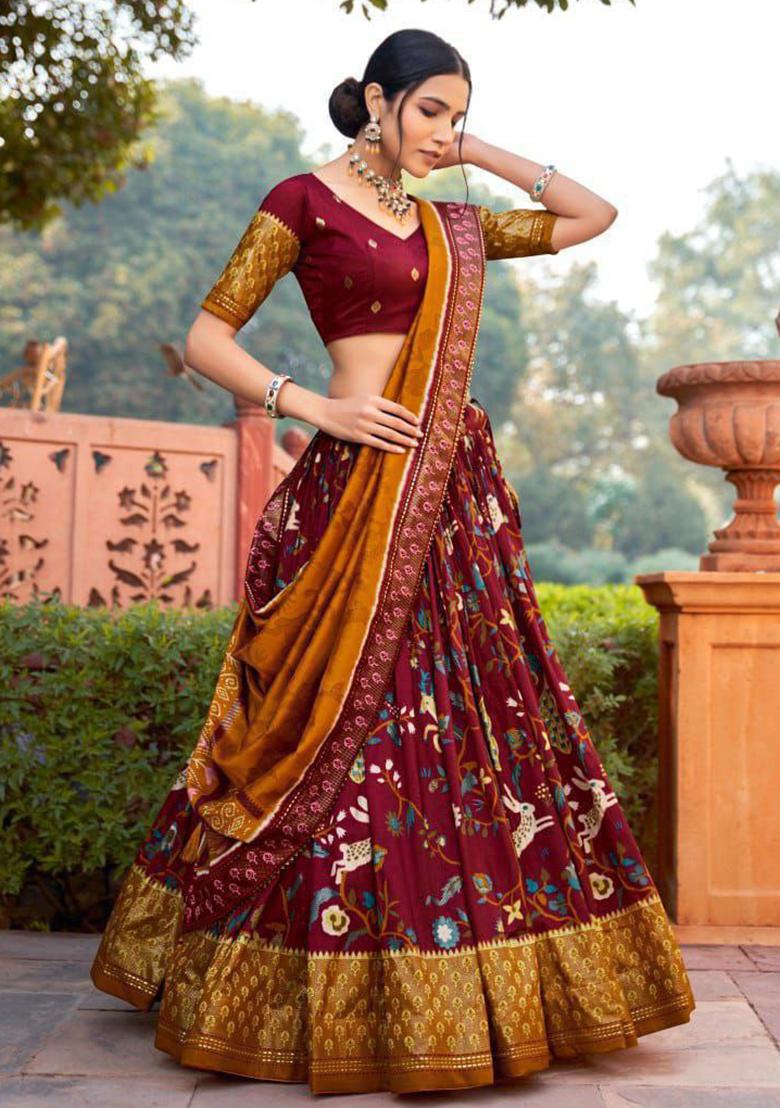 Multi Embroidered Silk Lehenga Set With Dupatta