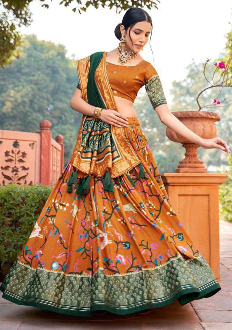 Multi Embroidered Silk Lehenga Set With Dupatta