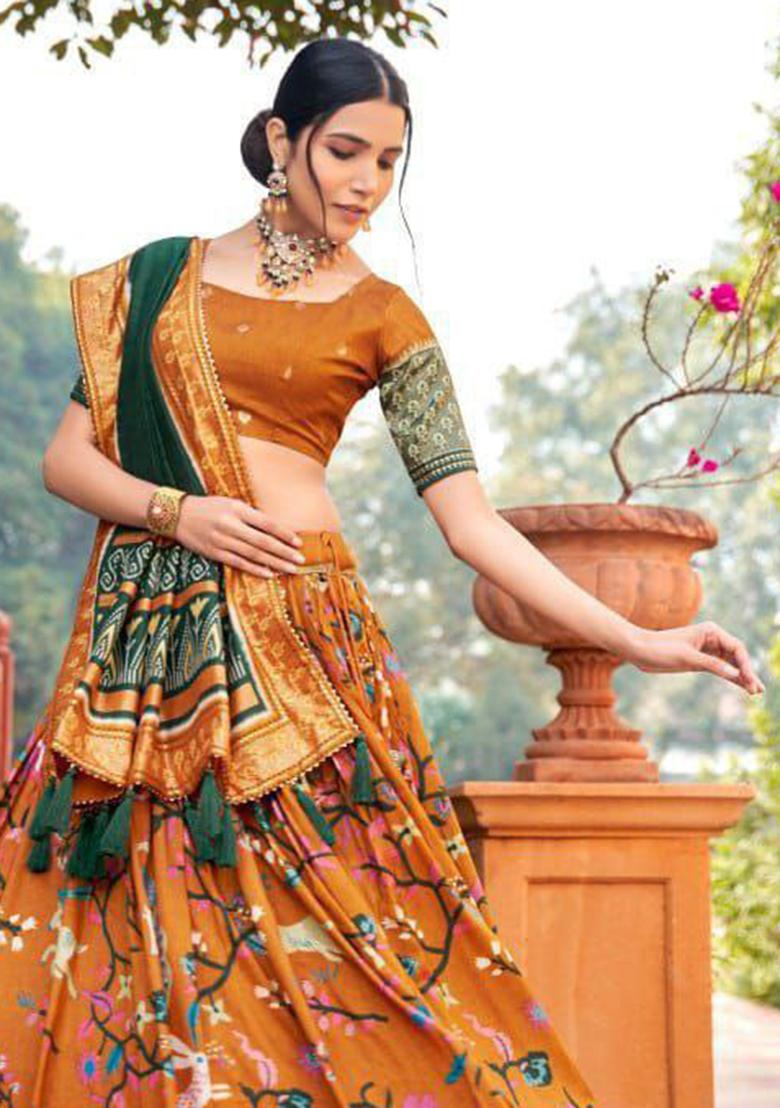 Multi Embroidered Silk Lehenga Set With Dupatta