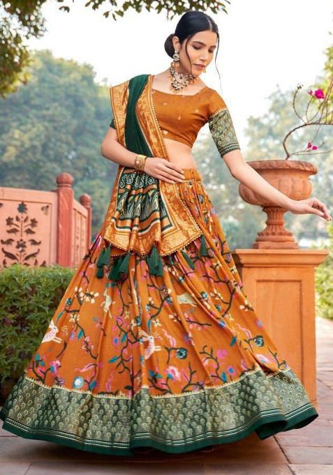 Multi Embroidered Silk Lehenga Set With Dupatta