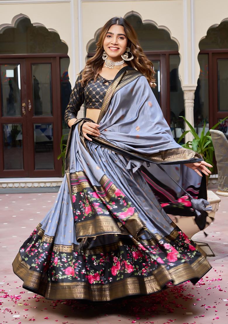 Multi Embroidered Silk Lehenga Set With Dupatta