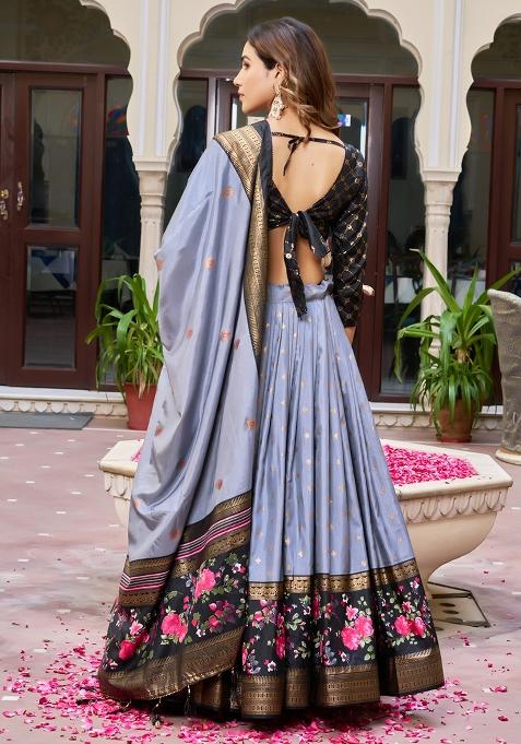 Multi Embroidered Silk Lehenga Set With Dupatta