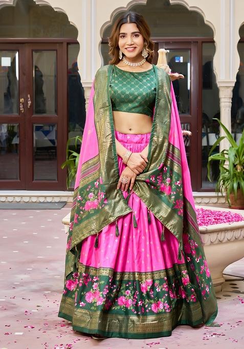 Multi Embroidered Silk Lehenga Set With Dupatta