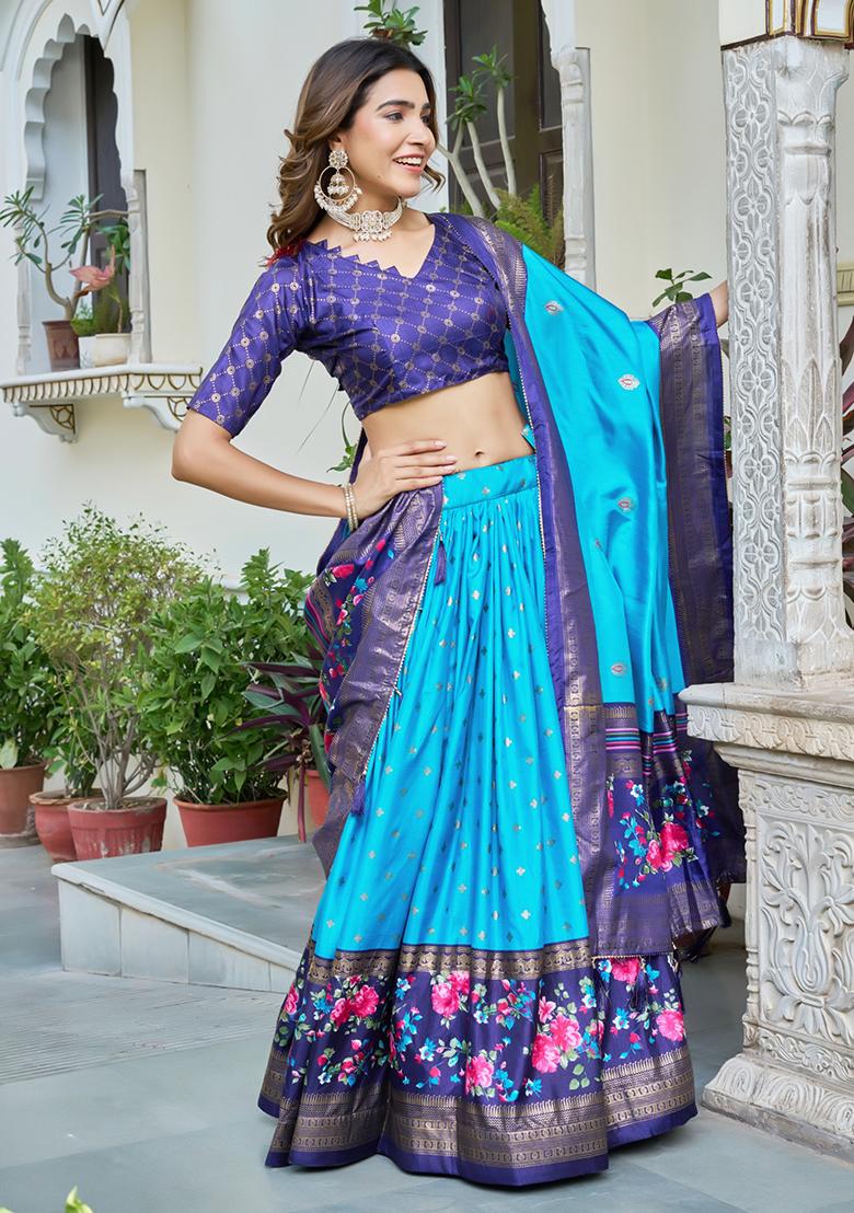 Multi Embroidered Silk Lehenga Set With Dupatta