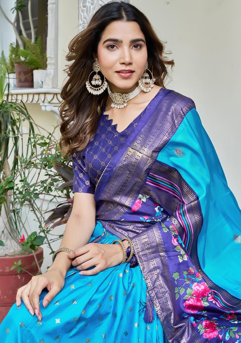 Multi Embroidered Silk Lehenga Set With Dupatta