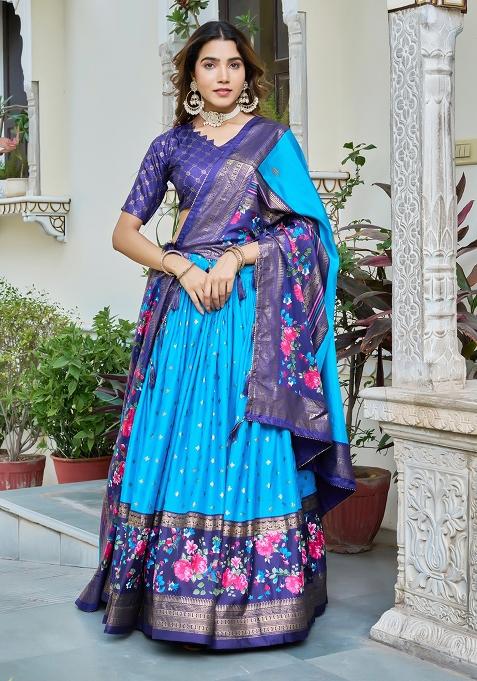 Multi Embroidered Silk Lehenga Set With Dupatta