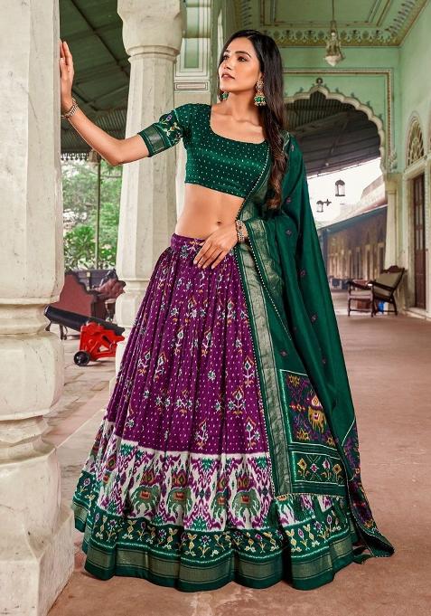 Multi Embroidered Silk Lehenga Set With Dupatta