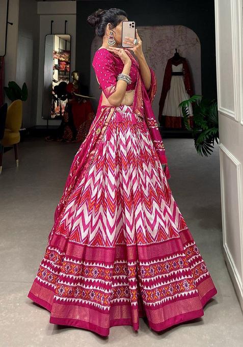 Multi Embroidered Silk Lehenga Set With Dupatta