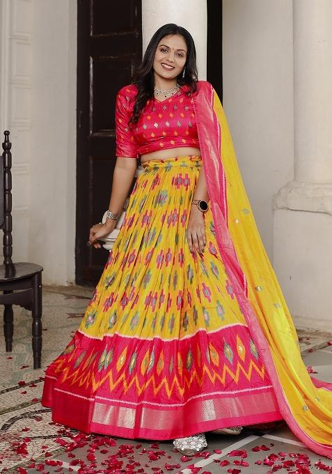 Multi Embroidered Silk Lehenga Set With Dupatta