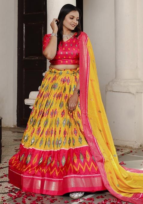 Multi Embroidered Silk Lehenga Set With Dupatta