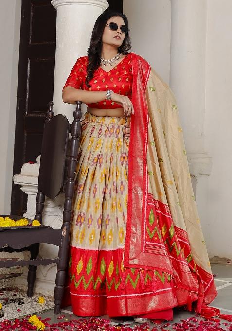 Multi Embroidered Silk Lehenga Set With Dupatta