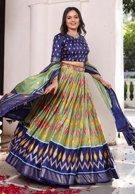 Multi Embroidered Silk Lehenga Set With Dupatta